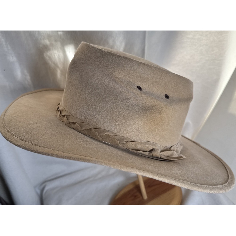 Aussie Mate Hats Brown Suede Western Hat with Braided Band Sz XL Australia Made